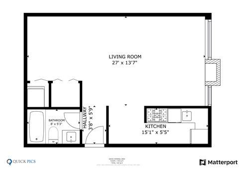 Floor plan for studio, 1 bath, 510 sqft